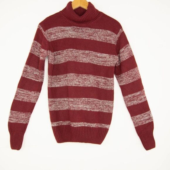 Eddie Bauer Turtleneck Striped cotton blend Sweater, Burgundy M - Picture 2 of 10